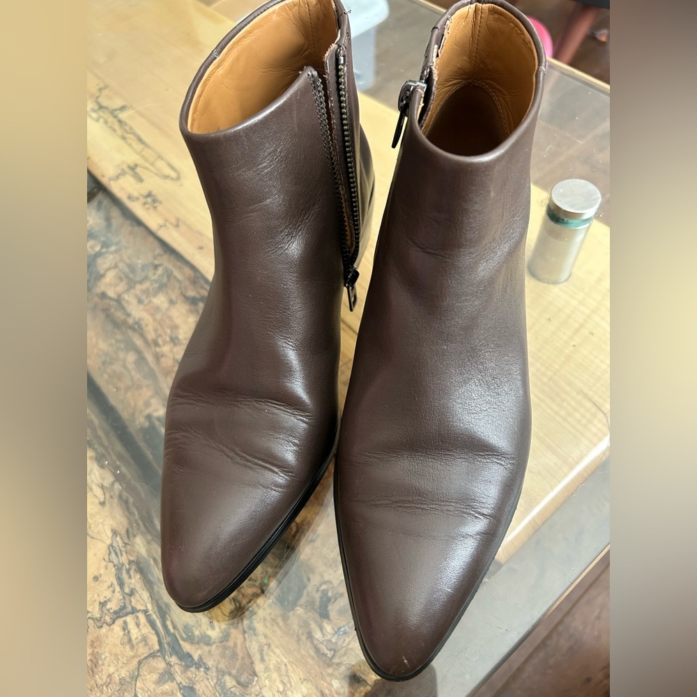 Coach Brown Leather Pointed Toe Ankle Boots